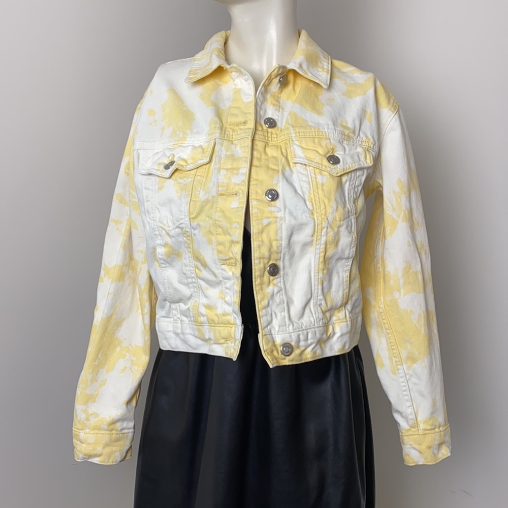 Topshop Moto Yellow Tie-Dye Denim Jacket Size 4